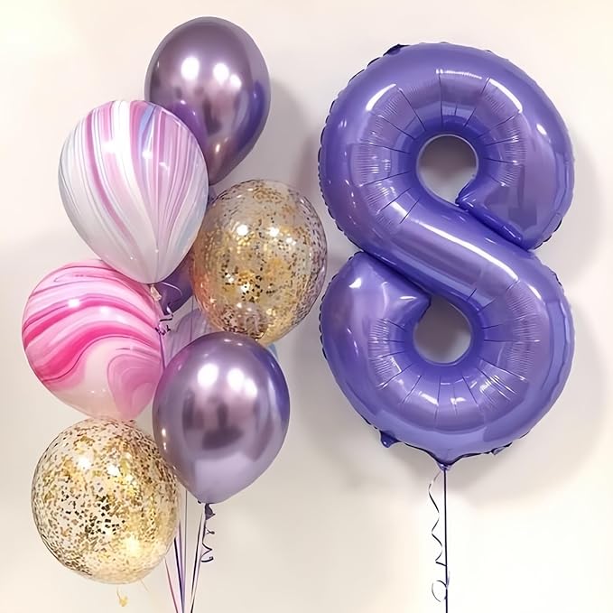 40 Inch Purple Number Balloons, Giant Self Inflating Foil Girls 5th Birthday Number Balloon Decor, for 15th Birthday Party Decoration Women Anniversary Graduation Party Decorations Supplies
