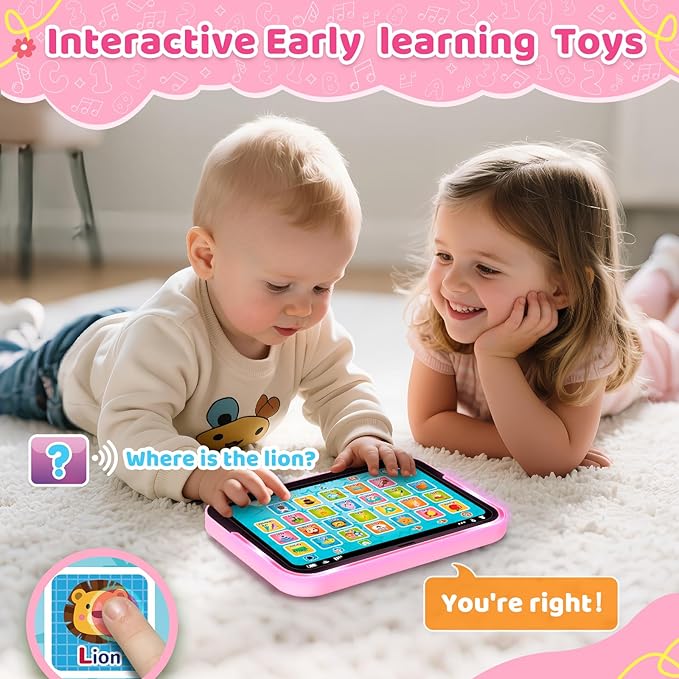 Learning Toy for Kids 1 2 3 Year Old Boys Girls, Learning Laptop for Toddlers 1-3, Interactive Educational Toys with Music Sounds Lights, Christmas Birthday Gifts for Baby Kids Age 12-18 Months, Pink