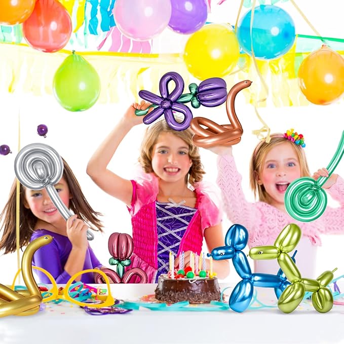 100Pcs 260 Balloons Metallic Long Balloons for balloon animals, Thickening Skinny Latex Twisting Balloon for Animals Modeling Christmas Birthday Wedding Party Decorations.(Multi)