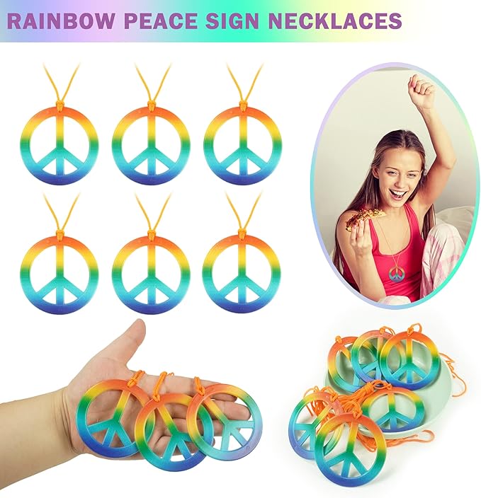 30 PCS Hippie Party Favors Retro Round Sunglasses Daisy Flower Headbands Peace Sign Necklaces Silicone Bracelets For 60s 70s Party Decorations Hippie Party Supplies