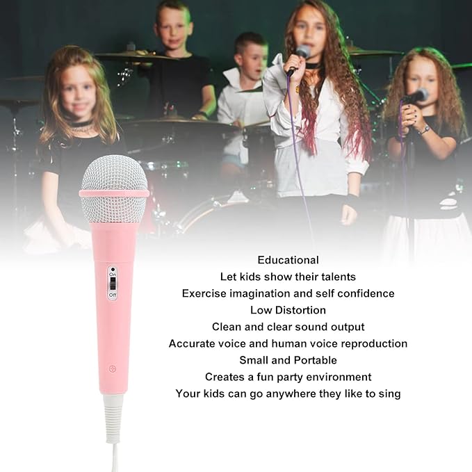 Zyyini Kids Wired Microphone, Pink, 3.5mm Jack, Portable, Lightweight, No Battery, Ideal for Kids Singing Machine, Karaoke, Storytelling, Pink