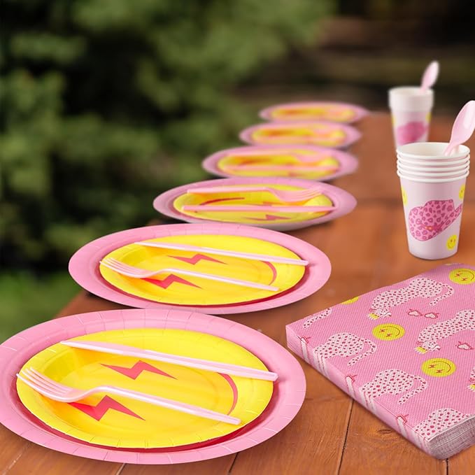 Dandat 175 Pcs Pastel Birthday Plates and Napkins Preppy Party Decorations Macaron Smile Happy Birthday Banner Supplies Serves 24 Guests Tableware Paper Plates Napkins Cups Tablecloths(Adorable)