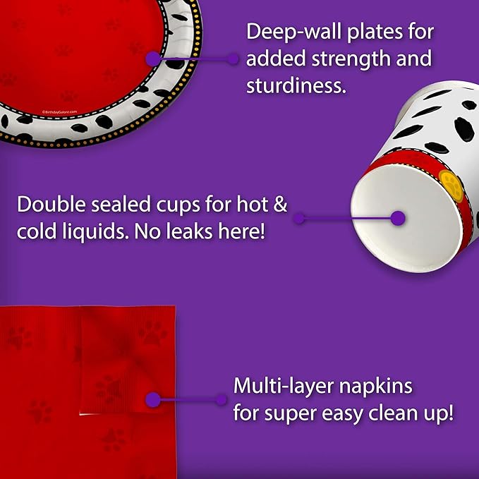 Dalmatians Birthday Party Supplies Set Plates Napkins Cups Tableware Kit for 16
