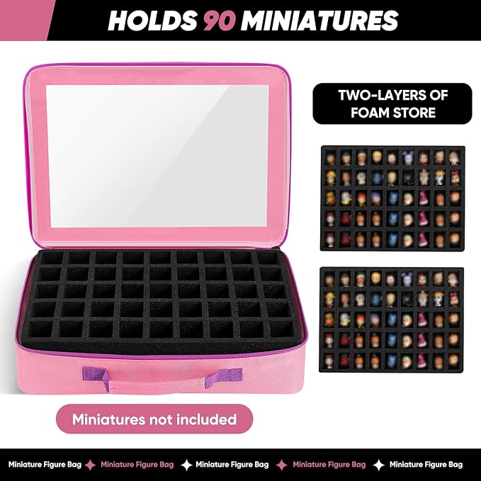 Toy Storage Case Compatible with Disney Doorables Collectible Mini Figures.Toys Display Bag with 2 Layers of Foam with Pre-Cut Grooves.Holds 90 Mini Figures.(Case Only) (Pink)