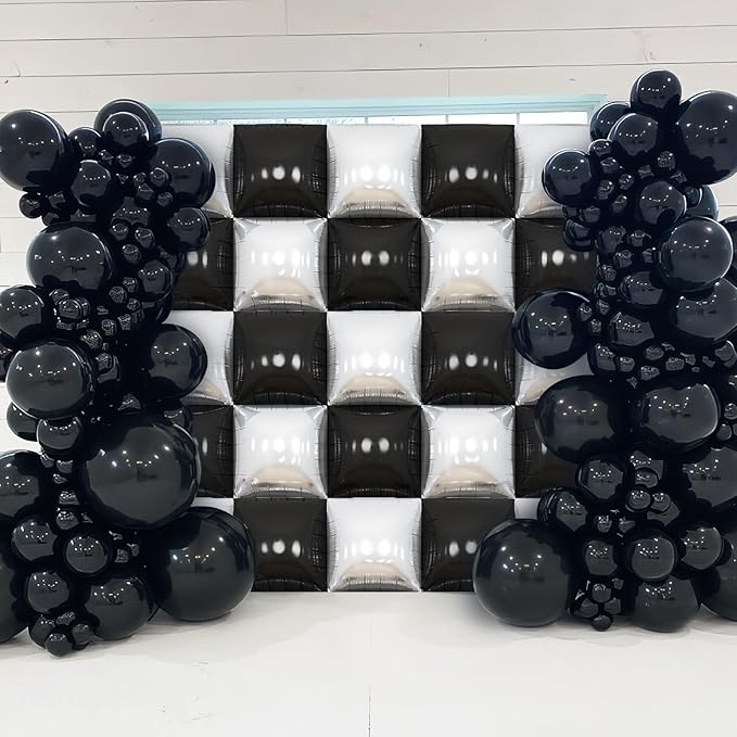 Black Silver Square Foil Balloon Wall,25Pcs Double Sided Foil Balloons Backdrop Helium Polyester Tunnel Arch Garland Kit for Birthday Bridal Anniversary Baby Shower Party Decorations