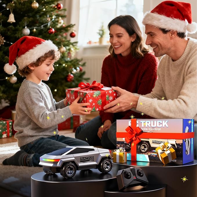 WayEee 1/24 Remote Control Car Cyber RC Truck, RC Cars for Kids with Colorful Lights, 2.4GHz Remote Control, 2 Rechargeable Batteries, 18KM/H Racing Car Toy, for Boys 3 4 5 6 7 8-12