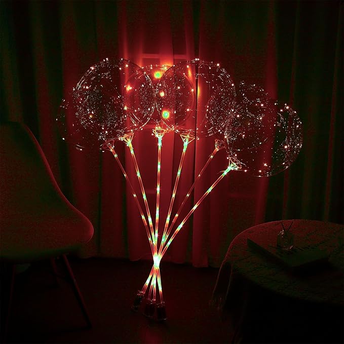 LED Balloons Light Up, 10 Pack LED Balloons with Sticks, 20 Inch Clear Bobo Balloon with Lights Helium Glow Bubble Lights for Party Supplies Valentines Decor (Red)