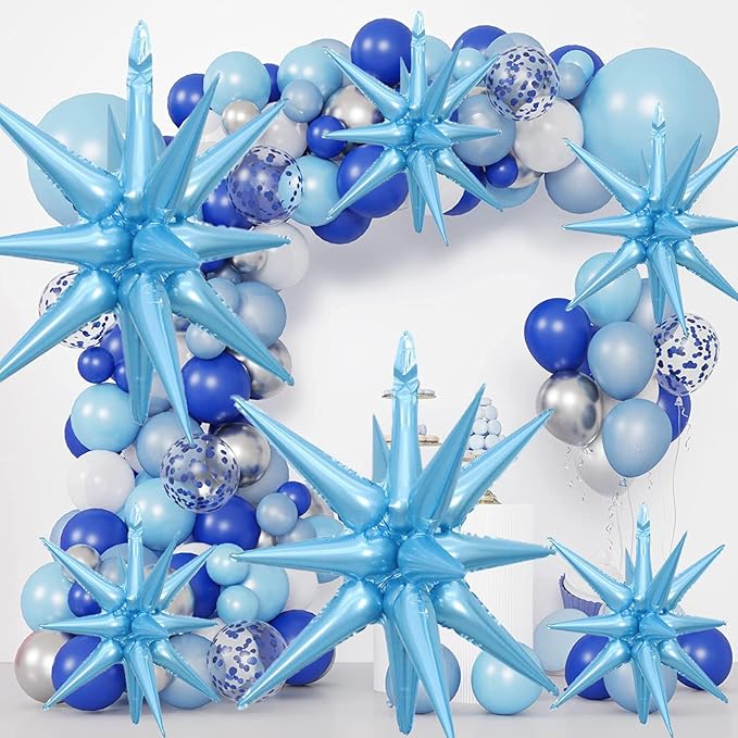 6 Pcs Light Blue Star Foil Balloons One-Piece 14-Pointed Star Balloon 4D Starburst Cone Mylar Balloon 22inch Christmas Birthday Wedding Wedding Anniversary Party Supplies (22&27 Inches Light Blue)