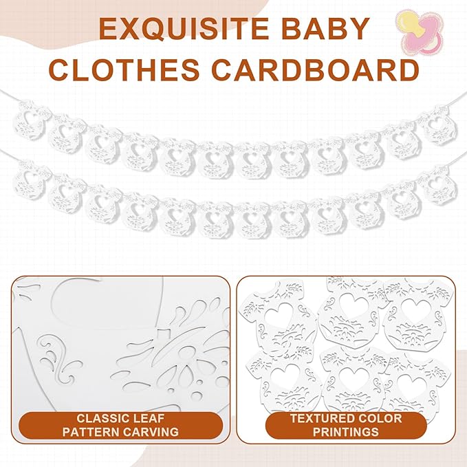 2 Pack Cielito Lindo Papel Picado Baby Shower Banner Decoration, Mexican 24 Pcs Bodysuit Card with Hanging String Fiesta Garland for Gender Baby Shower Party Supplies(Classic Color)
