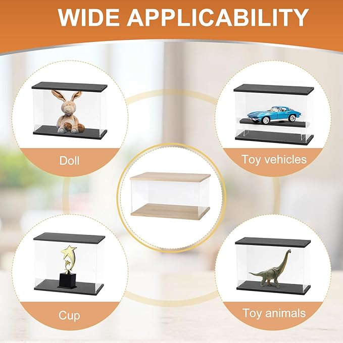 MECCANIXITY Clear Display Case, Acrylic Figure Display Case Clear Display Boxes for Collectibles, Figures Model Toys Home Storage(with Square LED Light, 10x6x5 Inch Wood Base)