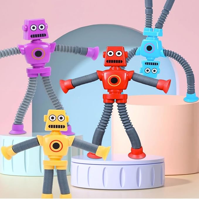 Limpskys 4Pcs Suction Cup Robot Toy,Robot Toys for Kids 3-5 5-7,Autism Sensory Products,Sensory Toys for Kids with Autism
