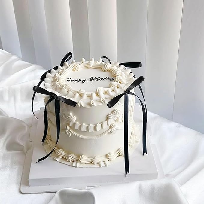 Black Bow Cake Topper Coquette Bows Cake Decorations Black Bows Ribbon Bowknot for Cake Dessert Birthday Decorations Bridal Baby Shower Wedding Party Supplies