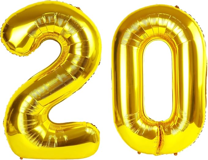 40 Inch Gold Balloon Number 20 Balloon,Jumbo Mylar Foil Helium Balloon for 20 Birthday Digital Balloons for Birthday Party,Wedding Anniversary Party Decorations