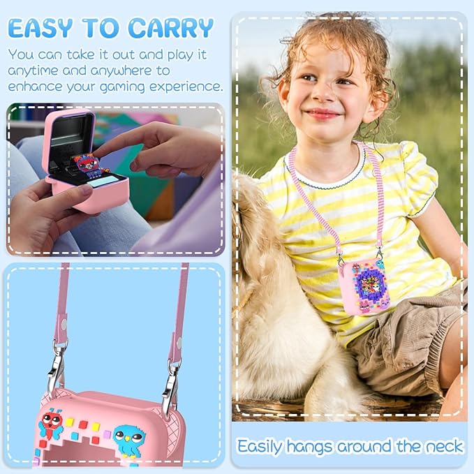BEARDDO Silicone Cover Case for Bitzee Orginal Interactive Toy Digital Pet and Case, Protective Skin Sleeve with Lanyard for Bitzee Virtual Electronic Pets Accessories Kids Boys Girls (Pink)