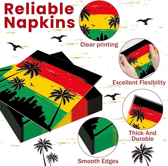 gisgfim 96Pcs Jamaican Rastafari Party Supplies Jamaican Music Birthday Party Plates and Napkin Palm Tree Grafitti Tableware Dinnerware Set Decorations Favors for Hawaiian Serves 24