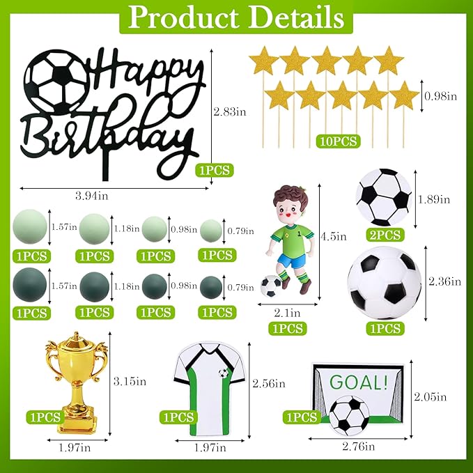 Knana 26Pcs Soccer Cake Toppers - Soccer Ball Cake Theme Decorations for Birthday Party Supplies