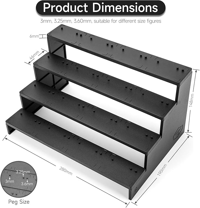 6 inch Acrylic Riser Display Shelf,Clear Action Figures Stands With PEG,4 Tier Toy Collectibles Organizer Compatible with 1/12 Scale Action Figure Toy (Only Fit For 6 inch SW Black Series Figure Toy-Black)