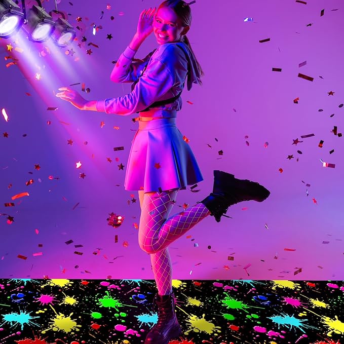 Haull 138 x 59 Inch Glow in Dark Party Supplies Neon Party Decorations Light up Dance Floor Blacklight Rug UV Reactive Fluorescent for Carnival Birthday Wedding Favors (Splash Ink)