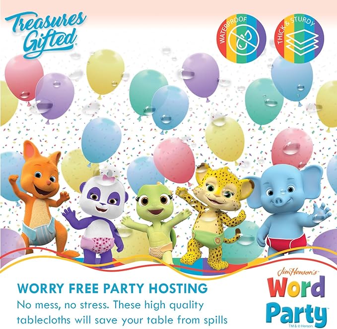 Treasures Gifted Officially Licensed Jim Henson's Word Party Tablecloth - Pack of 1 - 54in x 108in - Birthday Party Supplies - Table Cover