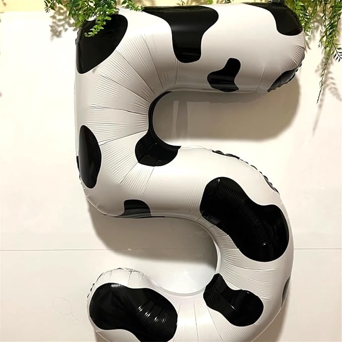 Cow Print Number Balloons 5 for Kids, 40 Inch Foil Large Number 5 Self Inflating Balloon for Boys Girls 5th Birthday Decorations Farm Animal Theme Cowboy Cowgirl Theme Party Decoration Supplies