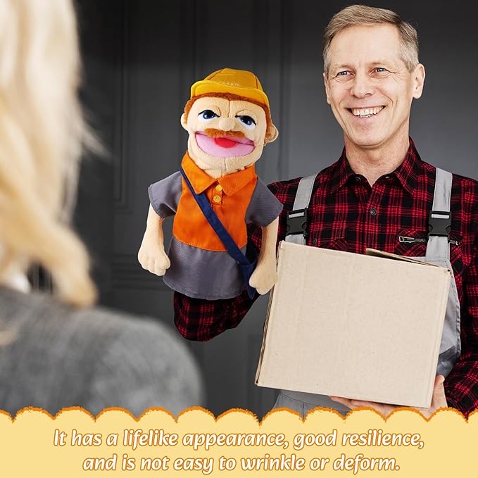 Role Play Hand Puppets Hand Plush Chef Doctor Fireman Pirate Detective Athlete Nurse Worker Hand Puppet Toys Puppets for Kids Storytelling Imaginative Pretend Play Teaching Preschool(Postman)