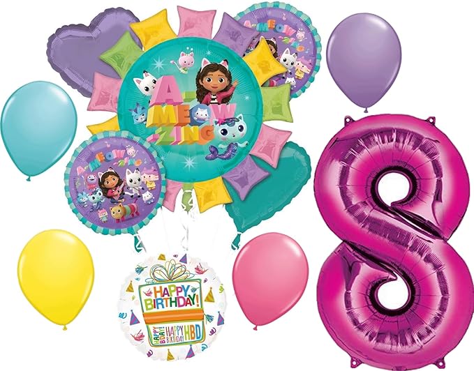 Gabby's 8th Birthday Party Supplies Cats and Dollhouse Balloon Bouquet Decorations