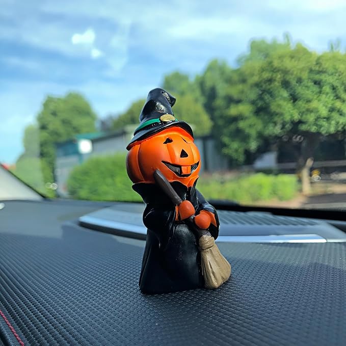 Cute Black Pumpkin Man Statues Figures Ornaments for Car Dashboard Decorations Accessories Interior Auto Dash Board Charms Birthday Cake Toppers Decoration Home Office Desk Decor