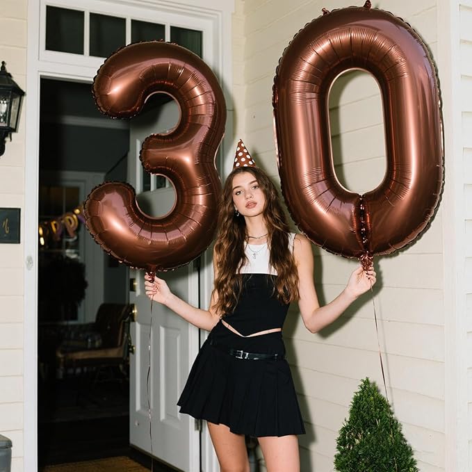 40 Inch Dark Brown Balloon Number 30,Chocolate Jumbo Mylar Foil Helium Balloon for 30th Digital Balloons for Birthday Party,Wedding Anniversary Party Decorations