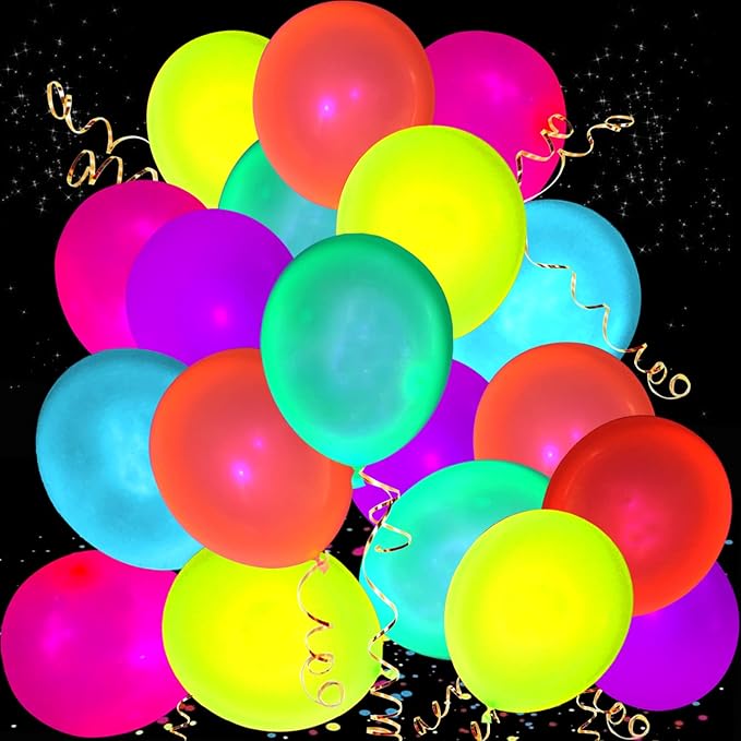 110 Pack Colored UV Neon Glow Balloons Neon Glow Party Decorations Glow in the Dark Party Supplies Black Light Fluorescent Latex Balloon for Birthday Decoration