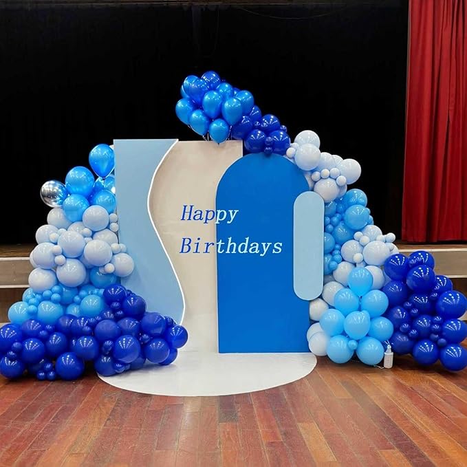 Blue Balloons, 12 Inch Double Stuffed Metallic Light Blue Mixed Latex Balloon, Chrome Dark Navy Confetti Helium Balloons for Boys Men Birthday Baby Shower Graduation Space Theme Party Decorations