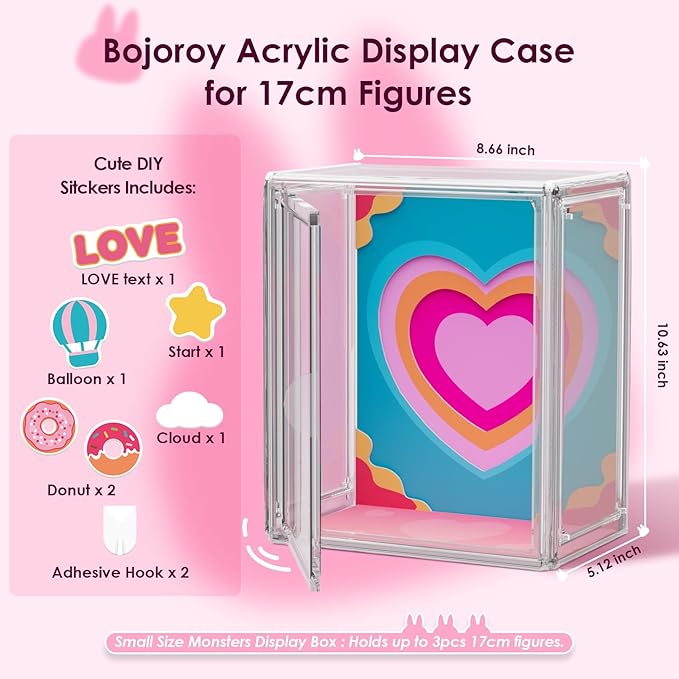 Display Case for Labubu – Holds up to 3pcs 17cm Collectible Figures & Toys – Small Size Storage Box with Scenic Background – Crystal Clear Arcylic Container with Magnetic Door & Handle