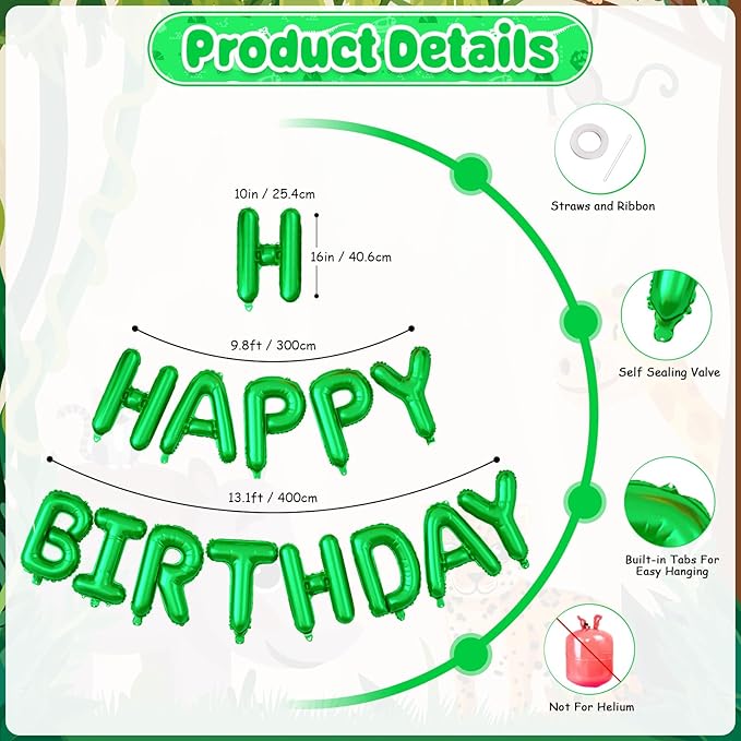 29PC Green Orange Happy Birthday Balloons Banner, 16Inch 3D Aluminum Letter Banner Sign, Green Orange Balloon 18 Inch Star Foil Balloon for Women, Men Party Supply