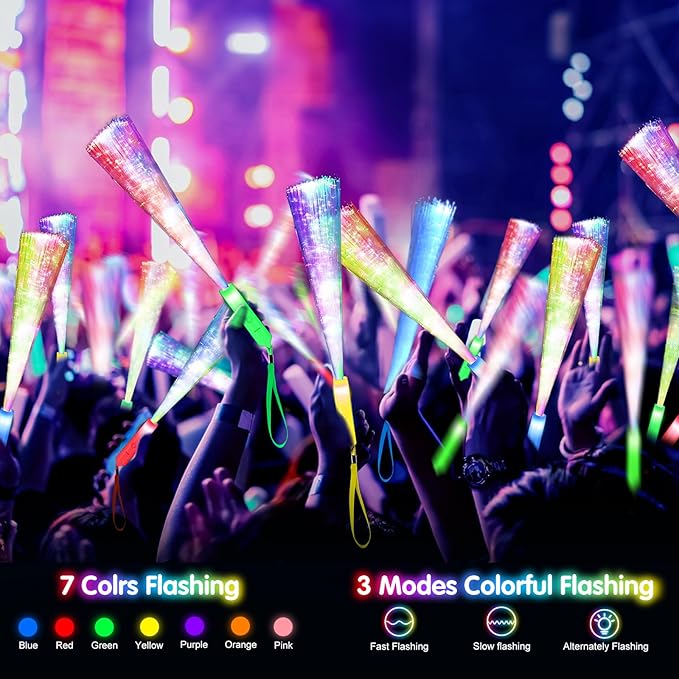 38 PCS Glow Sticks Bulk, Glow Fiber Optic Sticks, LED Light Wands, Glow in The Dark Party Supplies, Fiber Optic Wands for Weddings, Flashing LED Party Favors, Colorful Light Sticks