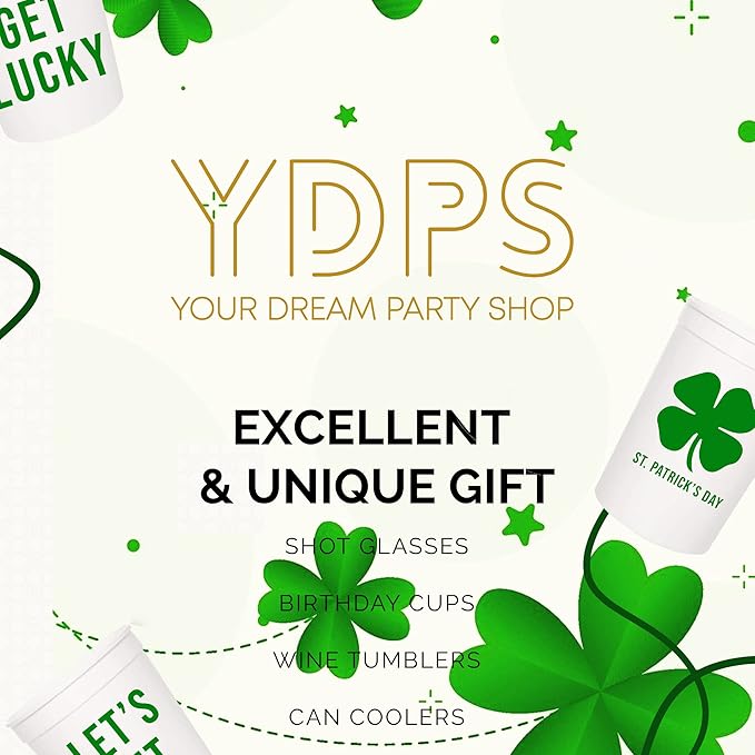 Let's Get Lucky St. Patrick's Day Cups, Set of 12-16oz Plastic Saint Cups for Party Favors and Shamrock-Themed Decorations - St Patricks Day Party Supplies and Drinking Accessories