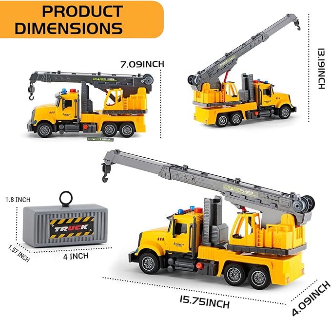 Large Crane Truck Toys for 3 4 5 6 7 8 Year Old Boys, Truck with Loading Crane,Lights and Sounds Vehicles Toy for Kids Childs Toddlers Christmas Birthday Gift
