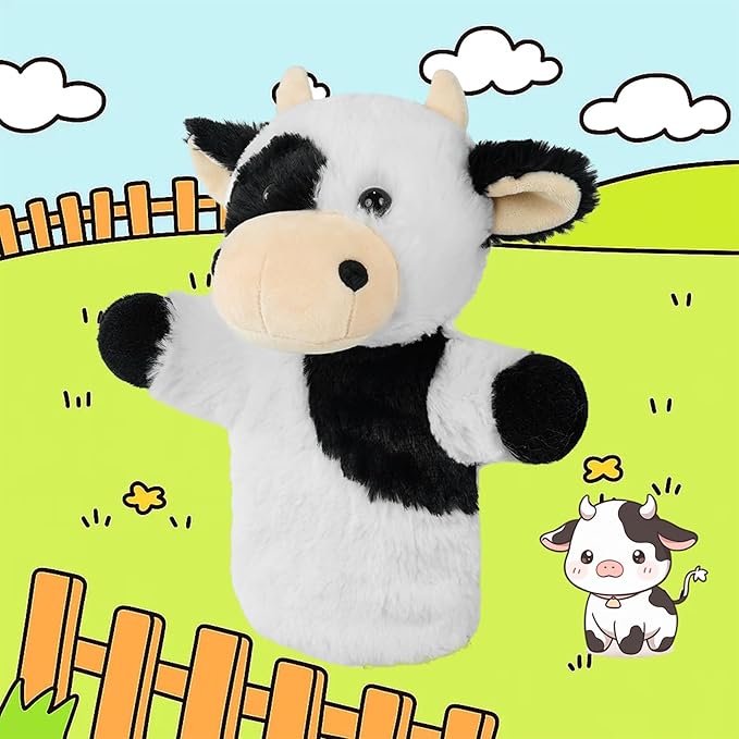 Soft Animal Puppet Speech Therapy Tool Preschool Classroom Supply Interactive Story Time Educational Stuffed Farm Animal Cow Hand Puppet