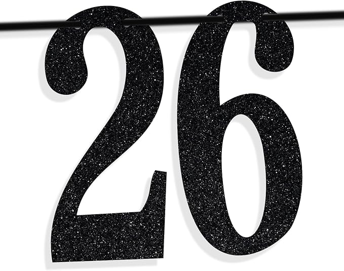Black Glitter Look at You Turning 26 & Sh*t Banner, Happy 26th Birthday/Level 26 Unlocked/Cheers to 26 Years, Funny 26th Birthday Party Decorations Supplies