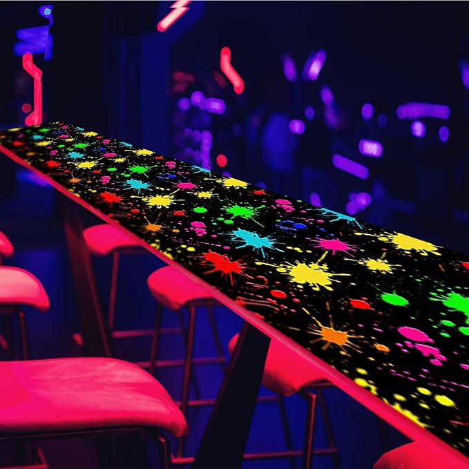 Haull 138 x 59 Inch Glow in Dark Party Supplies Neon Party Decorations Light up Dance Floor Blacklight Rug UV Reactive Fluorescent for Carnival Birthday Wedding Favors (Splash Ink)