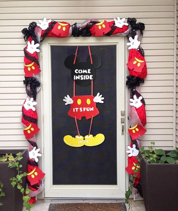 Cartoon Mouse 3rd Birthday Party Decorations - 3 Years Old Boy Party Supplies Includes Birthday Banner Garland, Door sign, Tablecloth, Cake Cupcake Toppers, Mouse Head Balloons, Latex Balloons