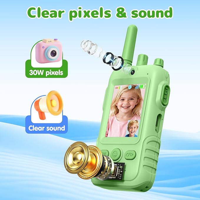 Walkie Talkies for Kids Video Toys, 2Pack Rechargeable Video Intercom Kids Walkies Talkies with 2.0" IPS Screen & Long Range, Outdoor Christmas Birthday Gifts for Boys Girls 3-12 Year Old