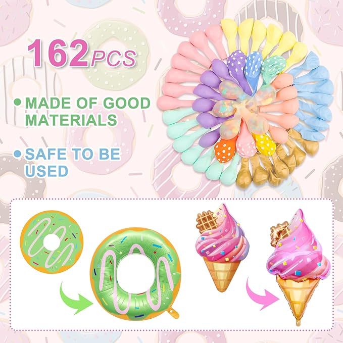 Pastel Donut Balloon Arch Garland Kit, 162pcs Donut Two Sweet One Birthday Party Supplies Girl Pastel Sprinkle Confetti Candy Ice Cream Foil Balloons for First Birthday Party Baby Shower Decorations