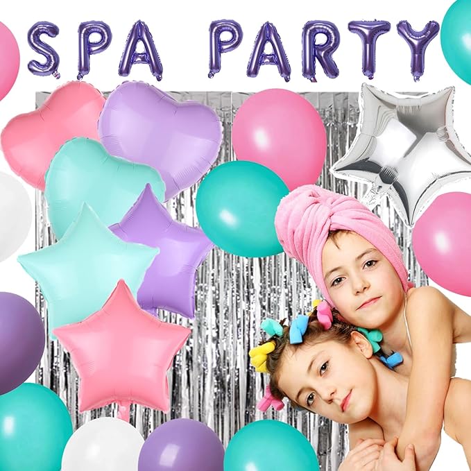 42 Pcs Spa Party Decorations Balloons Spa Theme Birthday Party Supplies Lipstick Cosmetics Balloons for Girls Spa Day Makeup Party (purple)