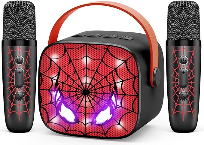 Cool Mini Karaoke Machine Toys: Kids Toys Easter Birthday Gifts Age 3-12+ LED Portable Bluetooth Speaker with 2 Wireless Microphone Basket Stuffers Gift Toy for 4 5 6 7 8 9 Years Old Girls Boys