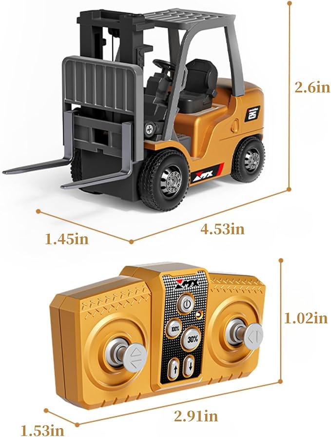 BRRRRT 1/64 RC Forklift Toy 7 Channel 2 Mode Mini Remote Control Forklift Truck with Rechargeable Battery, 2 in 1 Transformable Lift Fork & Hook with Lights & Sounds for Adults Kids Boys and Girls