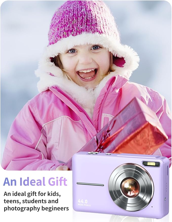 Digital Camera, Kids Camera FHD 1080P Point and Shoot Camera with 16X Zoom Anti Shake, Small Compact Camera for Teen Starter Children Kid Student Girl Boy(Purple)