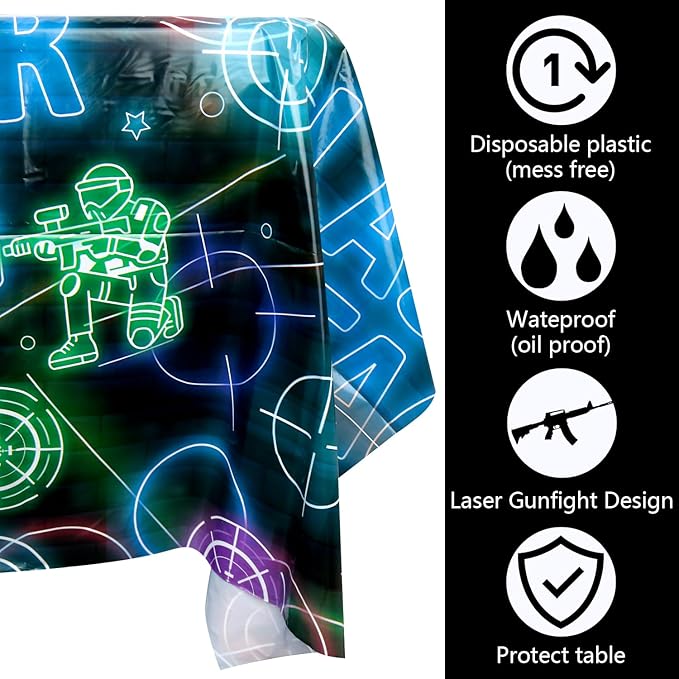 4 Pack Laser Tag Party Tablecloth Decoration - Laser Tag Party Decoration, Neon Glow Tablecover Neon Glow Table Cloth, for Shooting Game Supplies (51 x 86 Inches)