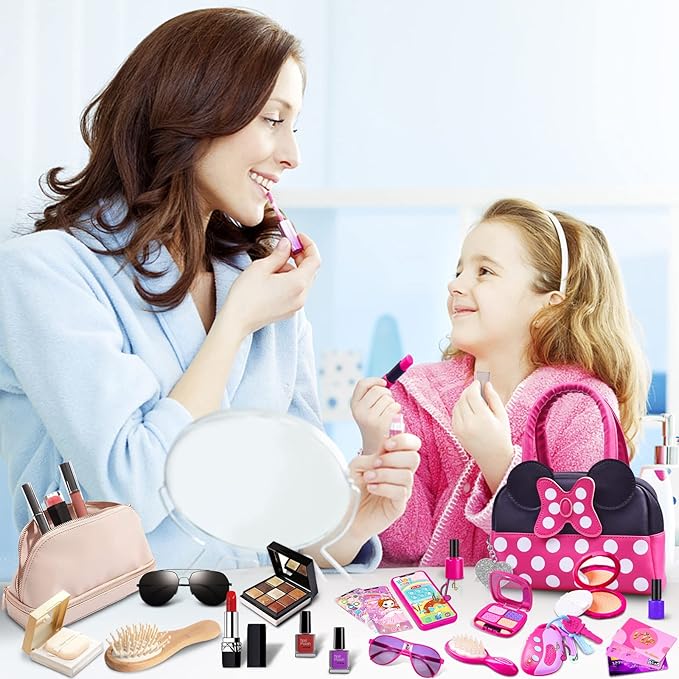 Pretend Play Purse for Little Girls-Toddler Purse Set Pretend Play Makeup Toys for 3 4 5 6 Year Old Kids,Toddler Purse with Accessories,Toy Purse Perfect for Girls Birthday Gifts (MNLSBB 2A)