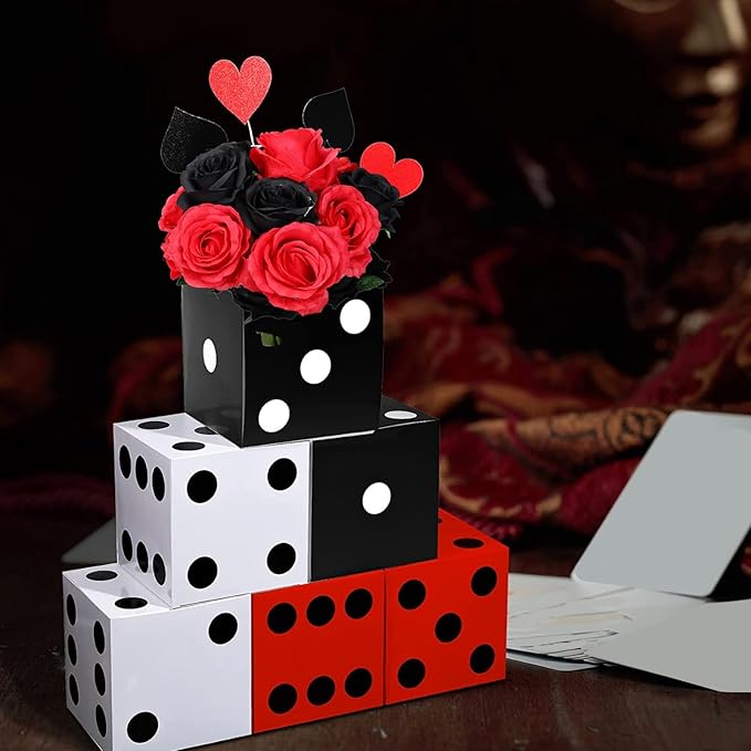 Jexine 15 Pcs Dice Favor Boxes 7" Casino Theme Birthday Decorations Las Vegas Party Decorations 3D Dice Decor for New Year Centerpieces Casino Night Las Vegas Party Supplies(Multicolor)