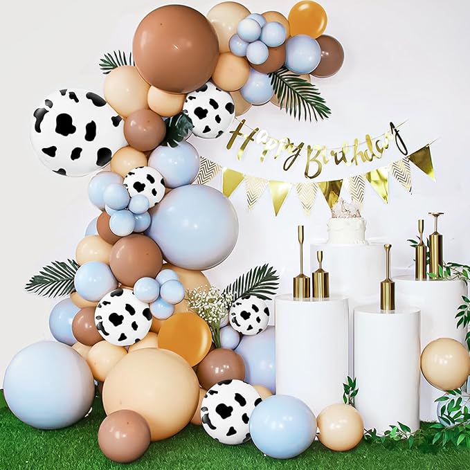 Blue Western Cowboy Balloons,60pcs 12inches Blue White Cow Print Nude Blush Balloons, Party Balloons for Boys Girls Cowboy Birthday Baby Shower Farm Western Cowboy Cow Theme Party Decorations