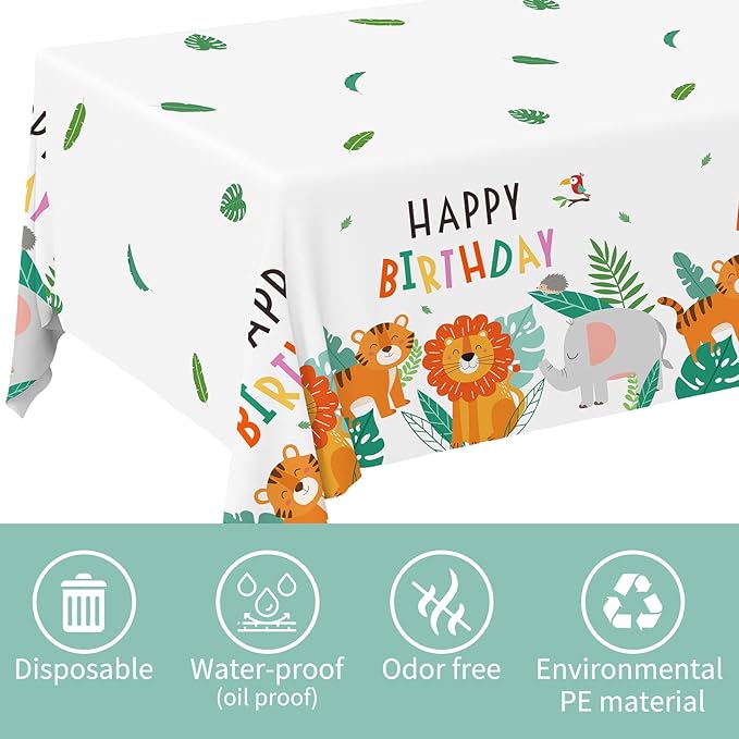 Safari Birthday Party Supplies Jungle Disposable Paper Plates Napkins Cups Tablecloth and Banner for Safari Jungle Theme Birthday Decorations, Serve 25